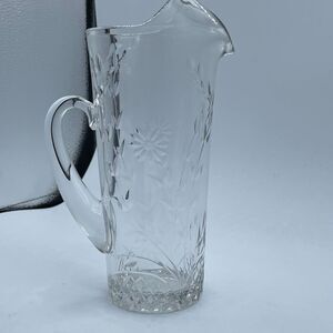 Antique American Brilliant Period glass pitcher etched floral cut out leaf desig